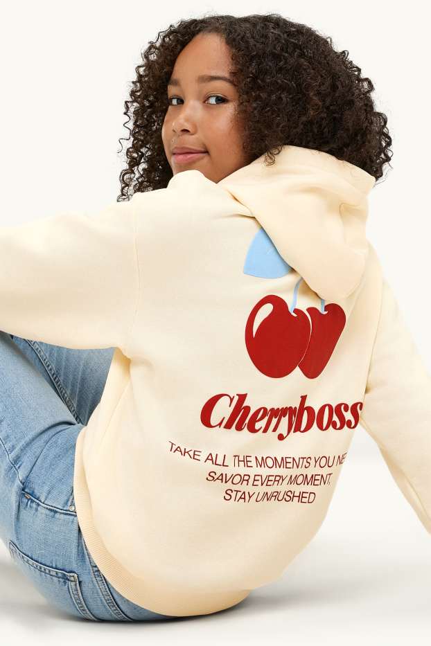Children Girls - Cherry - hoodie - light yellow