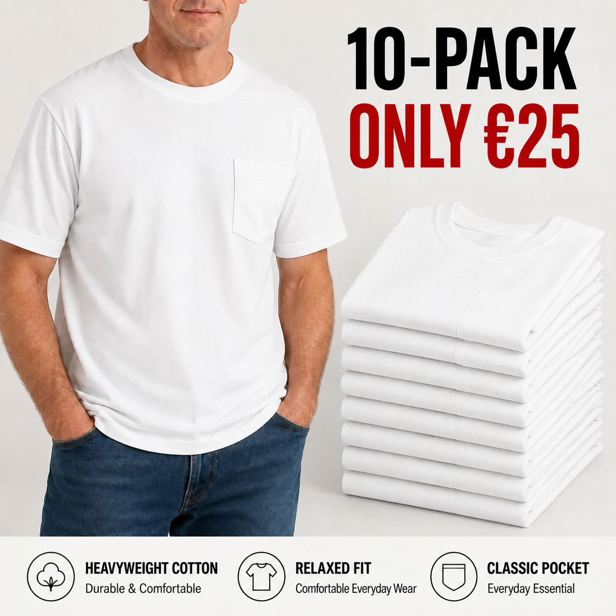 Men’s Heavyweight Cotton Pocket T-Shirt – Relaxed Fit Everyday Tee