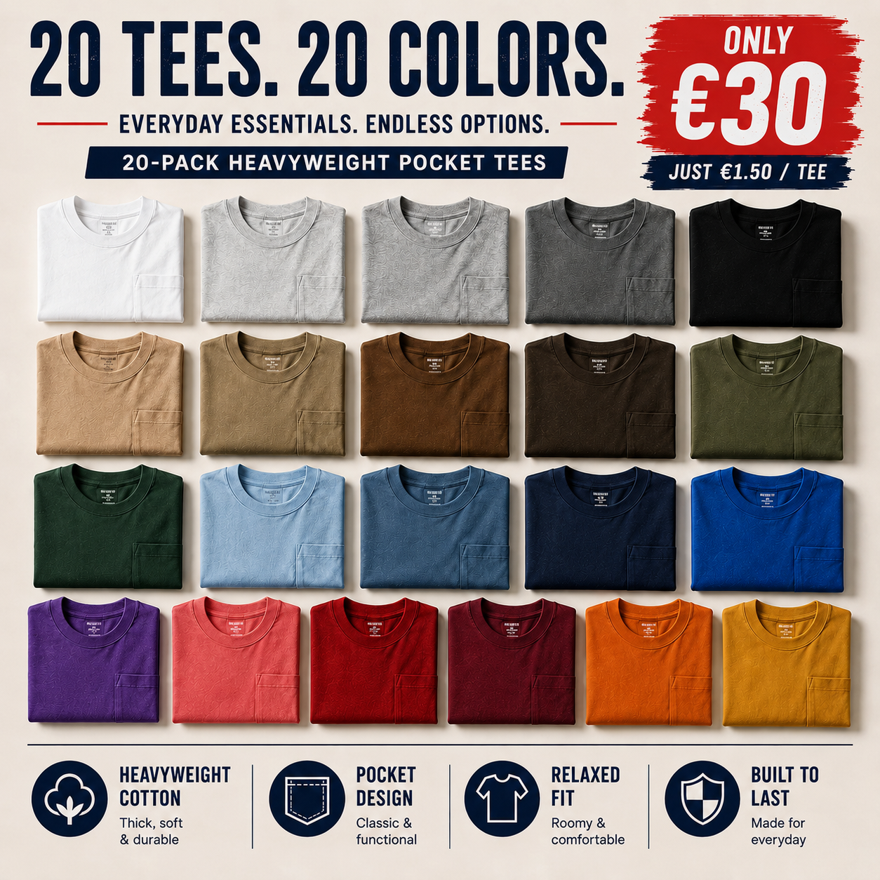 Men’s Heavyweight Cotton Pocket T-Shirt – Relaxed Fit Everyday Tee