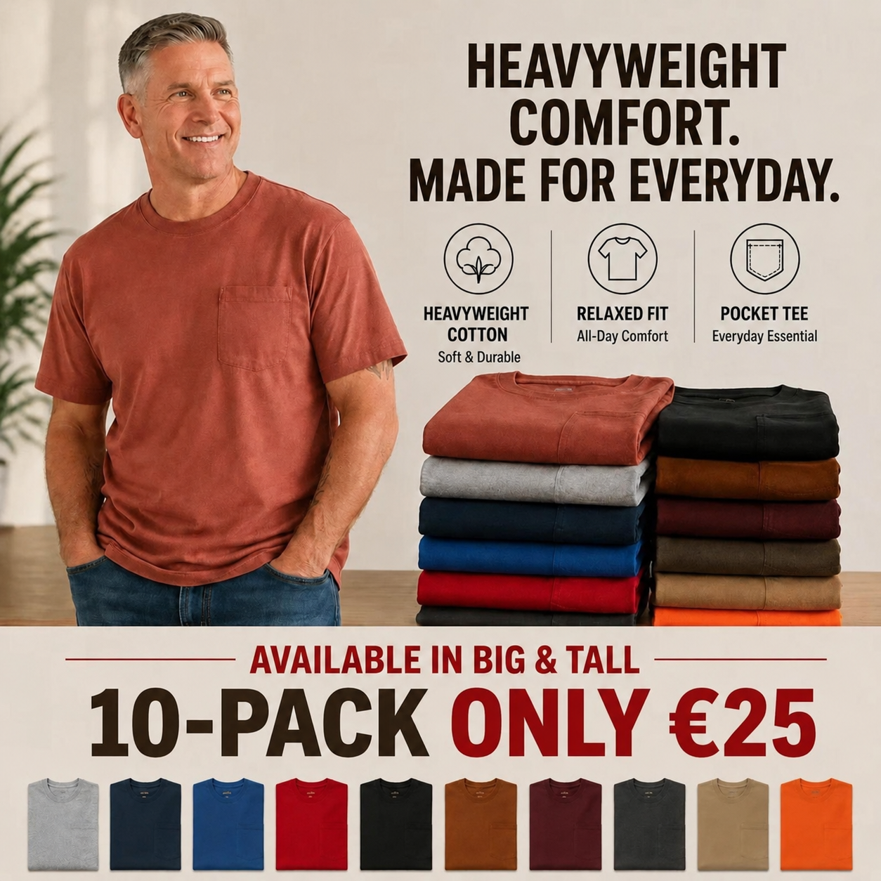 Men’s Heavyweight Cotton Pocket T-Shirt – Relaxed Fit Everyday Tee