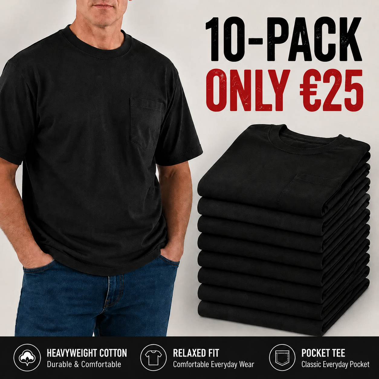 Men’s Heavyweight Cotton Pocket T-Shirt – Relaxed Fit Everyday Tee