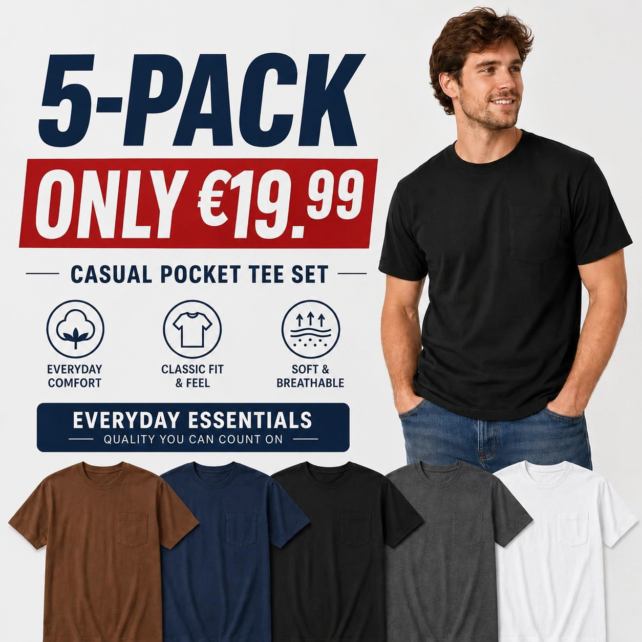 Men’s Heavyweight Cotton Pocket T-Shirt – Relaxed Fit Everyday Tee