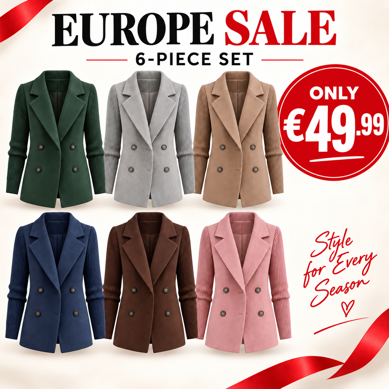 Complete collection of six mixed-material blazers