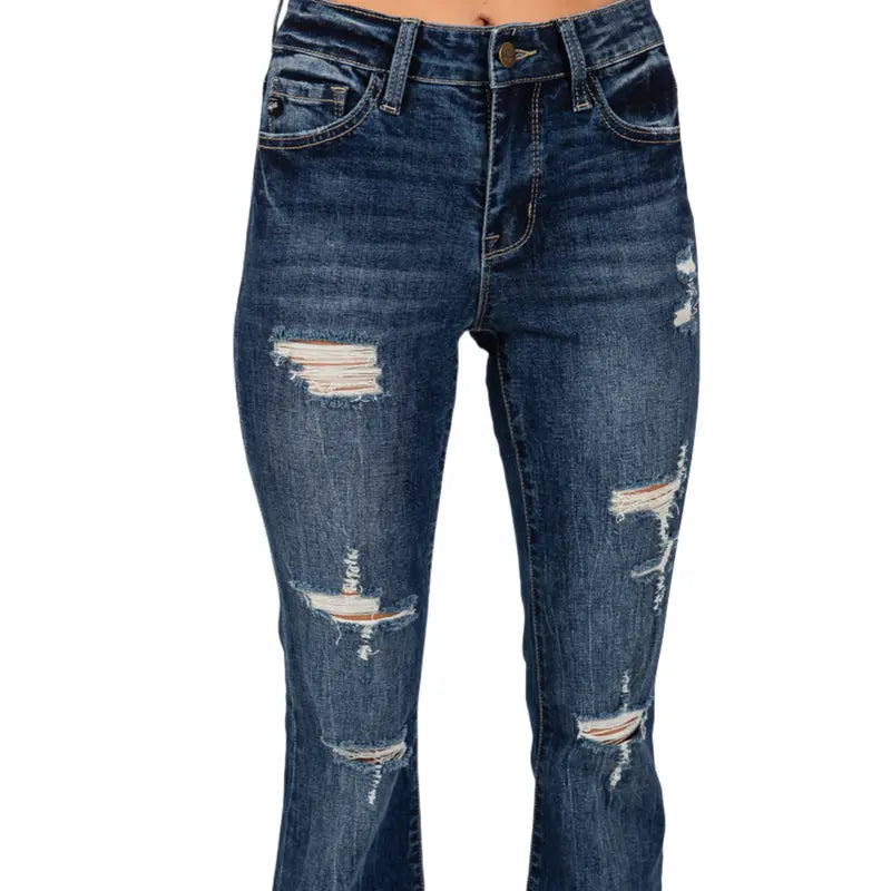 👖 Madison Mid-Rise Ripped Flare Jeans