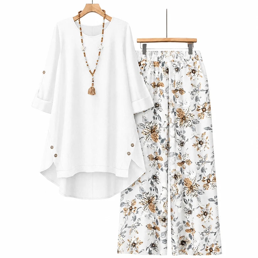 🔥Women's Cotton Linen Half Sleeve Top ＆ Pants Set – Breathable & lightweight