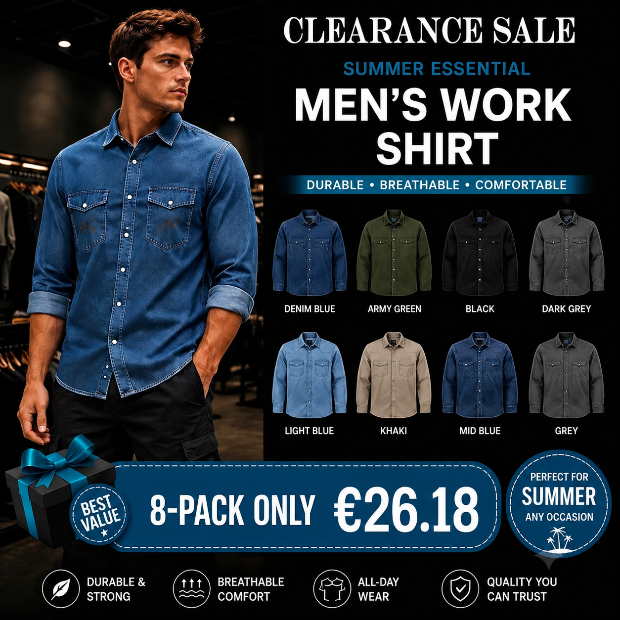 ✨Hot Sale✨Men's Long Sleeve Stone-Washed and Pre-Washed Denim Work Shirt
