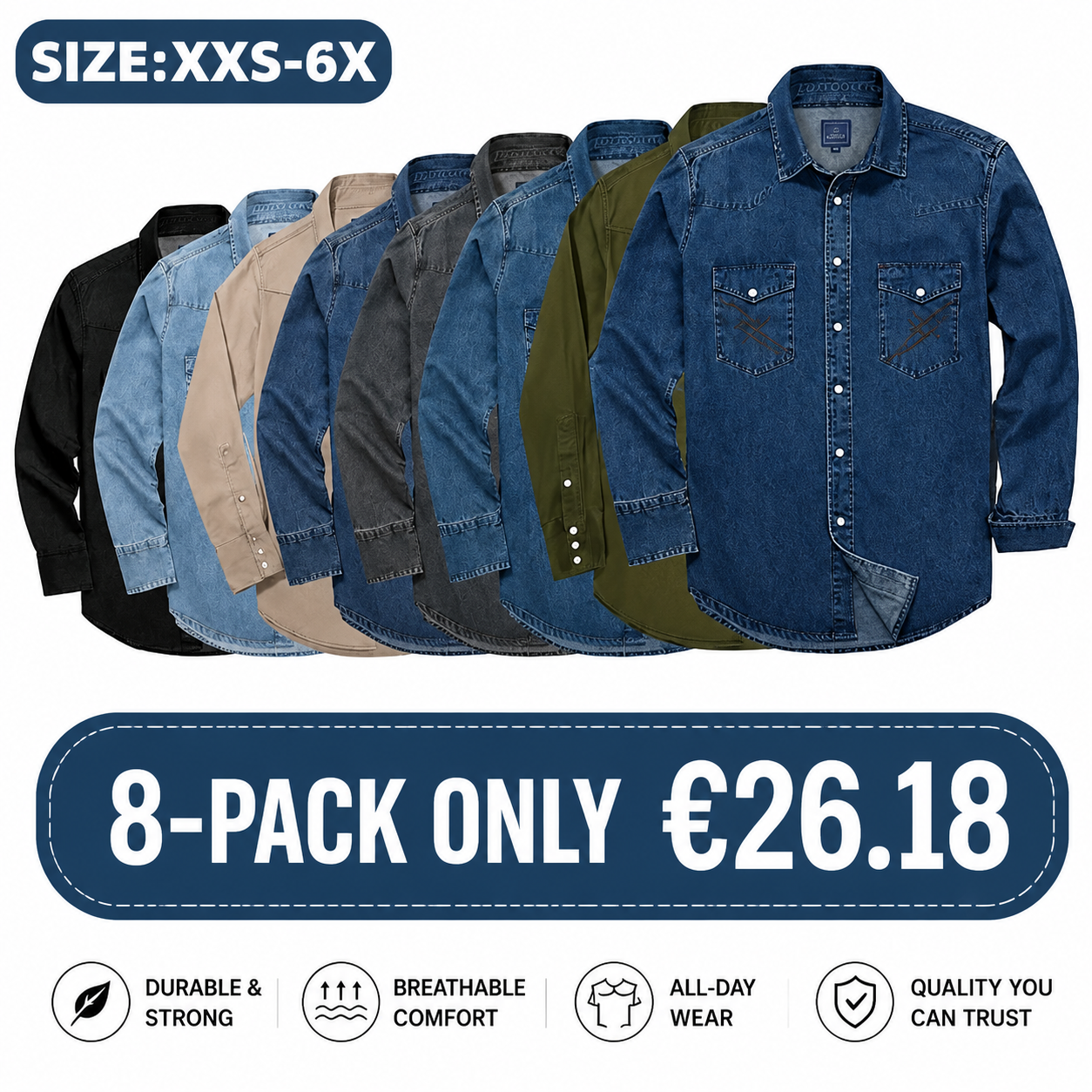 ✨Hot Sale✨Men's Long Sleeve Stone-Washed and Pre-Washed Denim Work Shirt