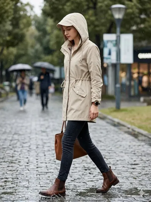 ❤️‍🔥New Arrival-49% OFF🥰Women's Solid Color Casual Jacket-Waterproof and Windproof Coats, Hooded Windbreakers✨Drawstring Waist, Zip & Button Closure, Casual Outerwear Coat for Spring & Fall🍃