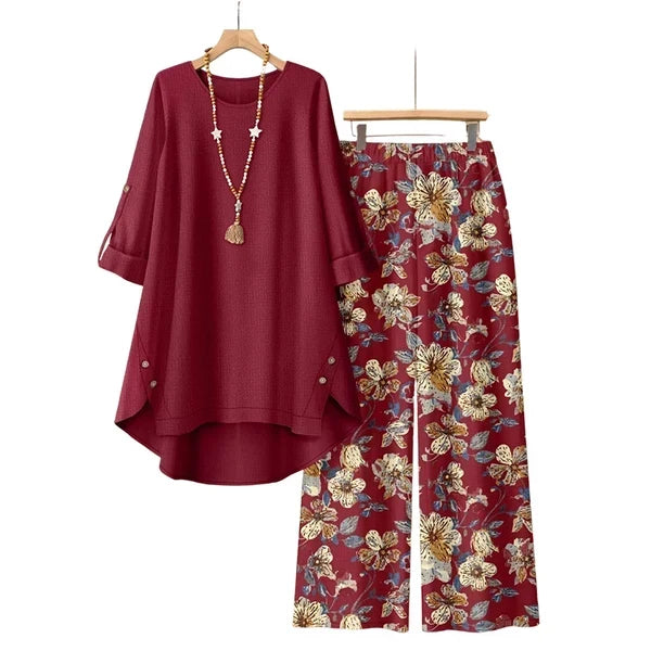 🔥Women's Cotton Linen Half Sleeve Top ＆ Pants Set – Breathable & lightweight