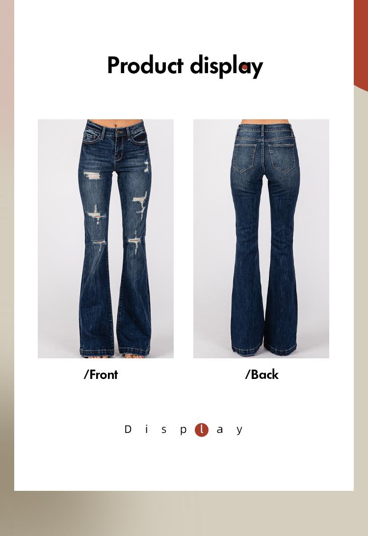 Madison Vogatiques Mid Rise Ripped Flare Jeans with Wide Leg and Bootcut Design Bell Bottom Denim Pants GP3003M Casual Cotton Good Fitting Tall Girl Outfit Distressed Tummy Control BBL