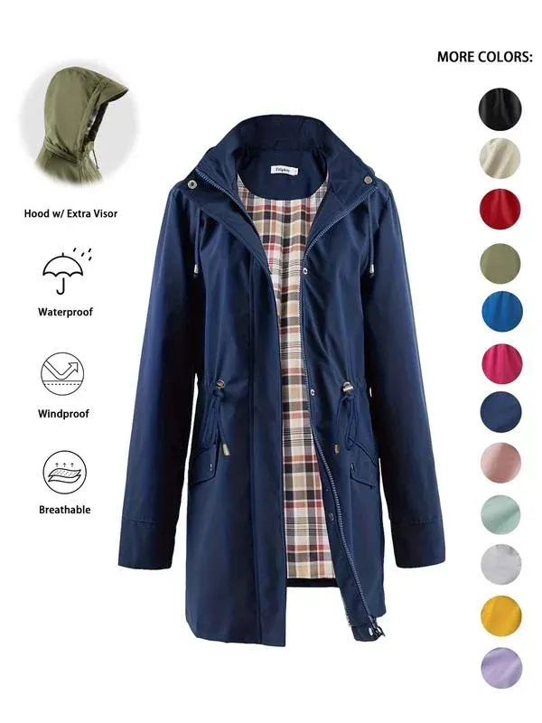 ❤️‍🔥New Arrival-49% OFF🥰Women's Solid Color Casual Jacket-Waterproof and Windproof Coats, Hooded Windbreakers✨Drawstring Waist, Zip & Button Closure, Casual Outerwear Coat for Spring & Fall🍃