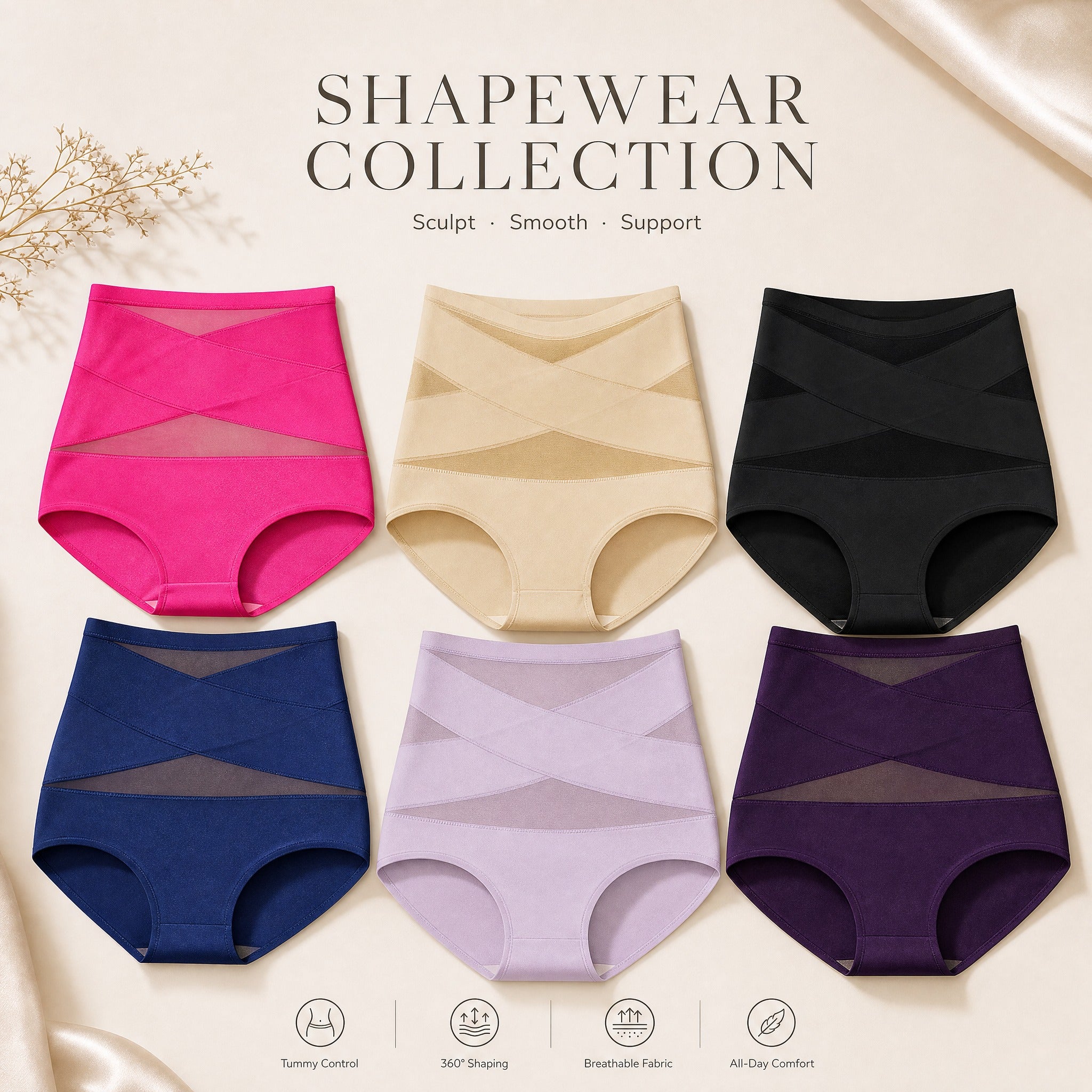 🌸Last Day-Buy 1 Get 4 Packs✨Plus-Size High-Waist Cross Tummy Control Panties