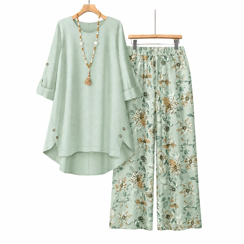 🔥Women's Cotton Linen Half Sleeve Top ＆ Pants Set – Breathable & lightweight