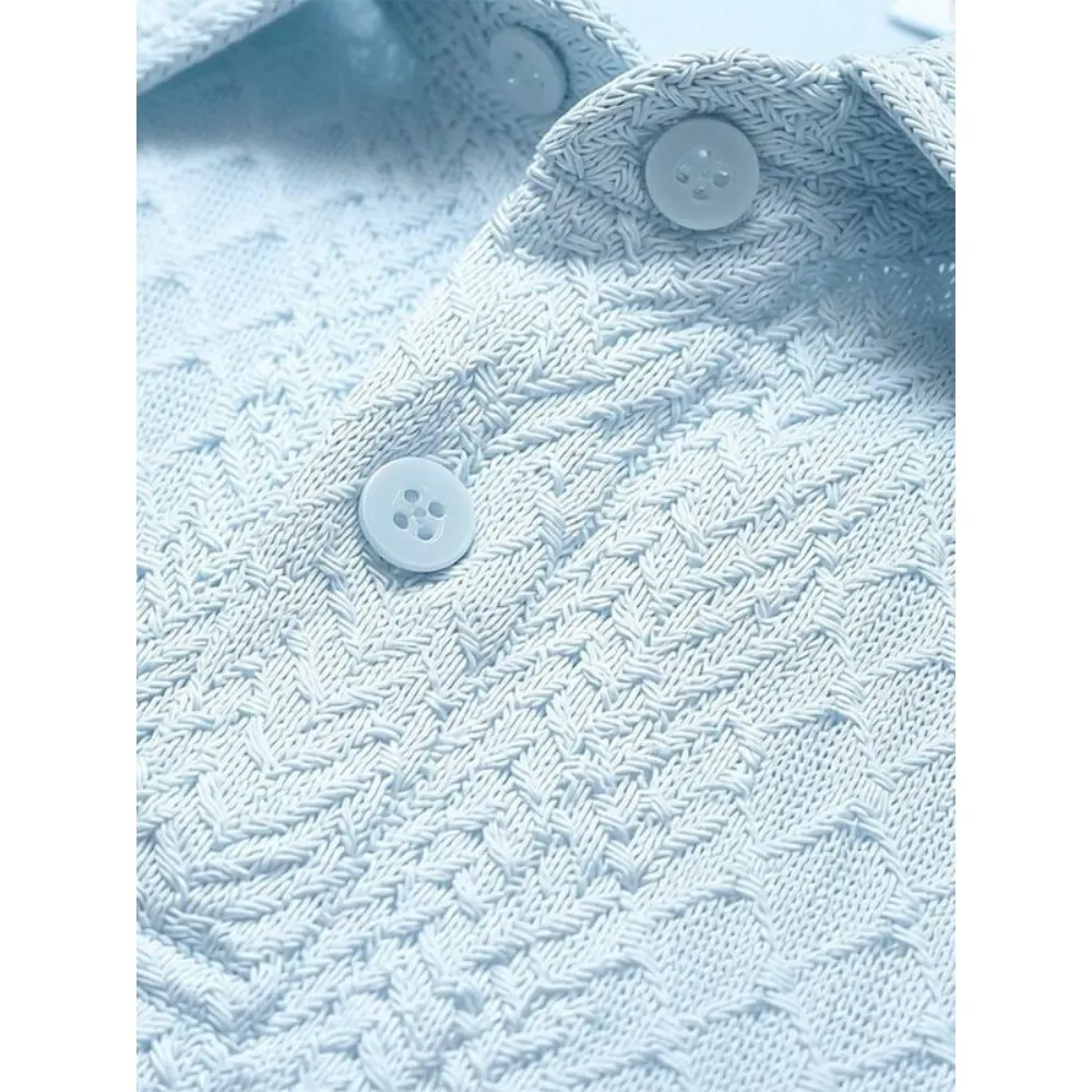 Men's summer casual texture fabric solid color polo shirt T-shirt shorts 2-piece set
