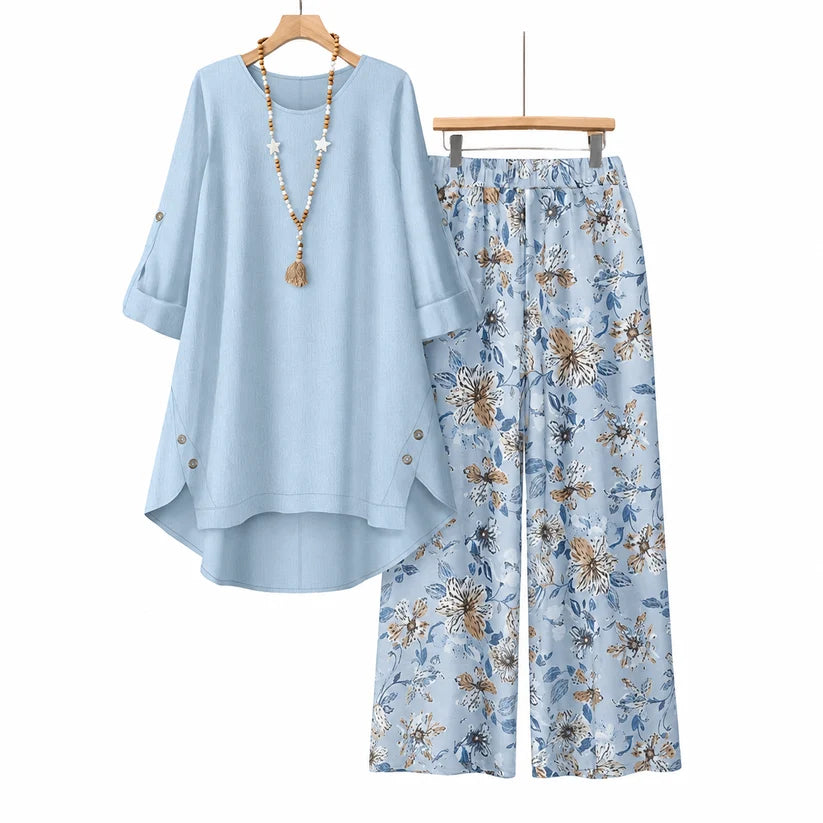 🔥Women's Cotton Linen Half Sleeve Top ＆ Pants Set – Breathable & lightweight