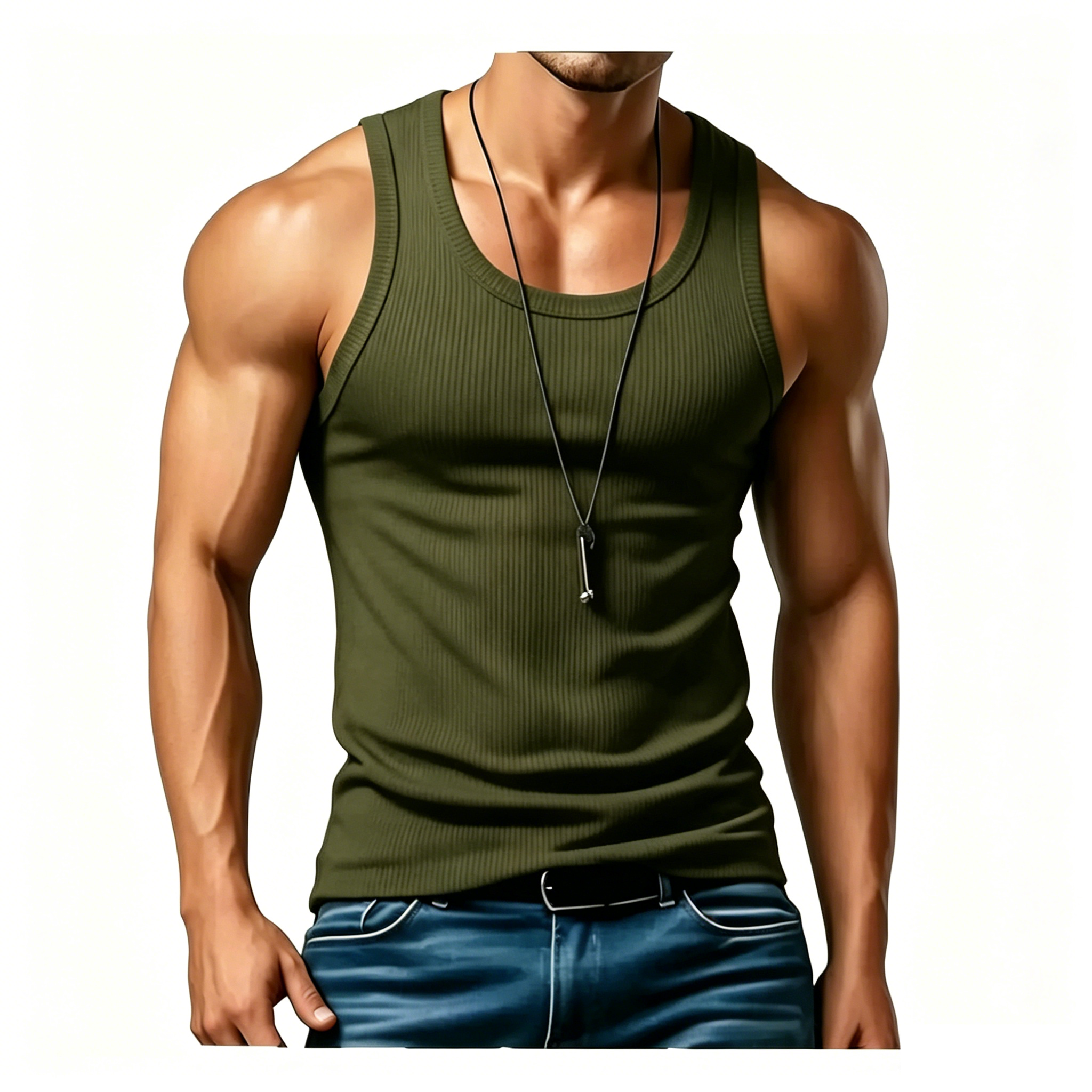 Men's Wide Strap Ribbed Tank Top