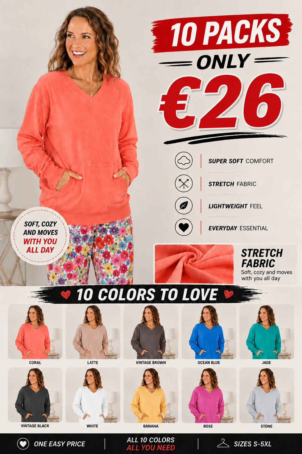 Pigment-Dyed Cozy Campfire V-Neck Sweatshirt