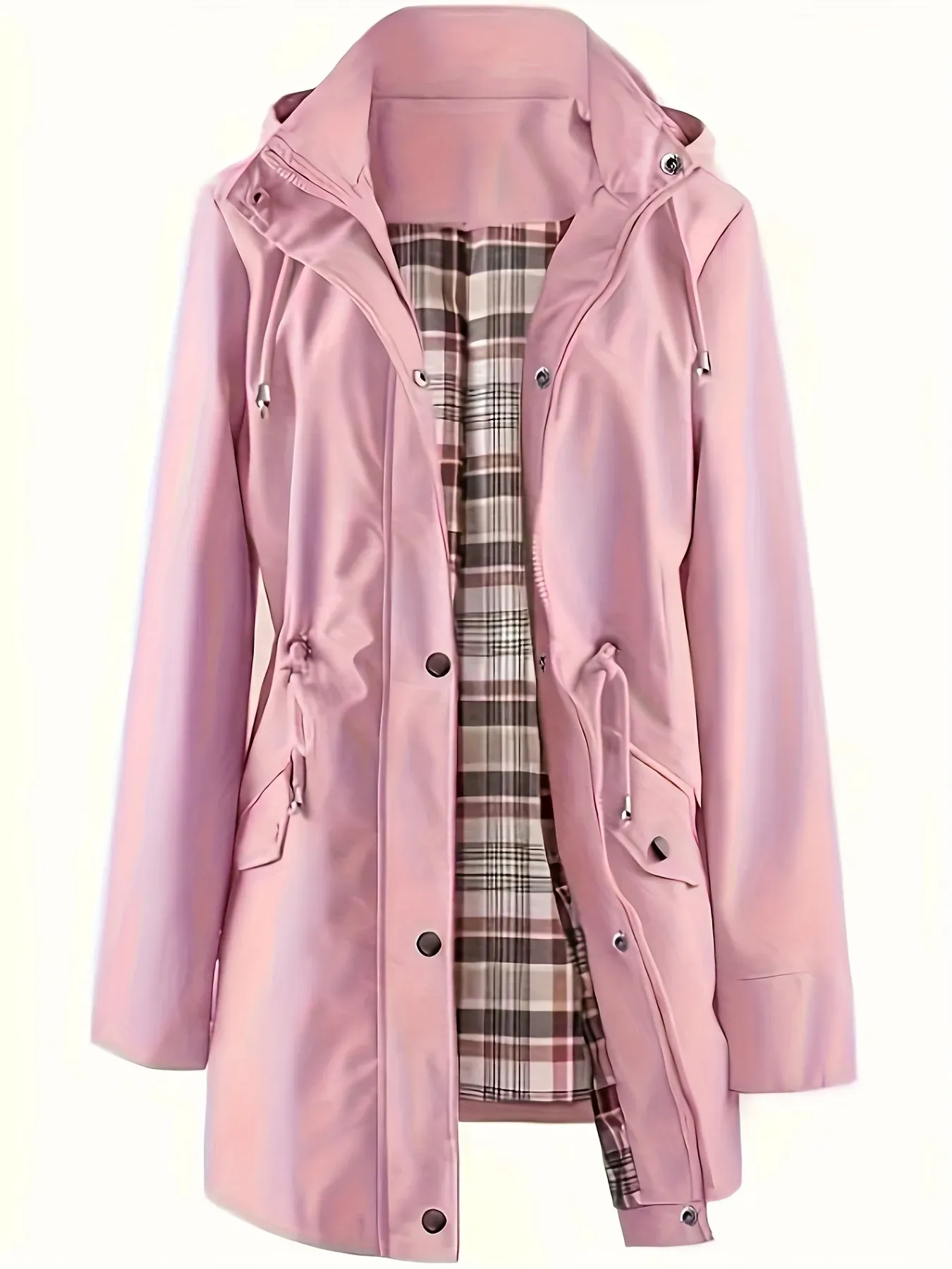 ❤️‍🔥New Arrival-49% OFF🥰Women's Solid Color Casual Jacket-Waterproof and Windproof Coats, Hooded Windbreakers✨Drawstring Waist, Zip & Button Closure, Casual Outerwear Coat for Spring & Fall🍃
