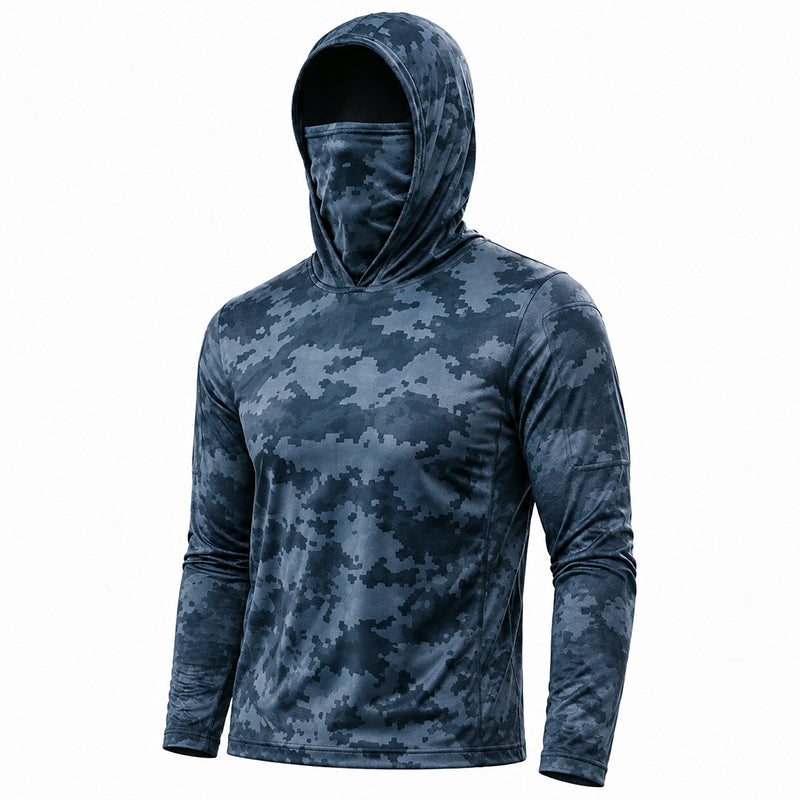 Men's UPF 50+ Long-Sleeve Sun-Protection Hoodie (with Sleeve Pocket and Face Mask)