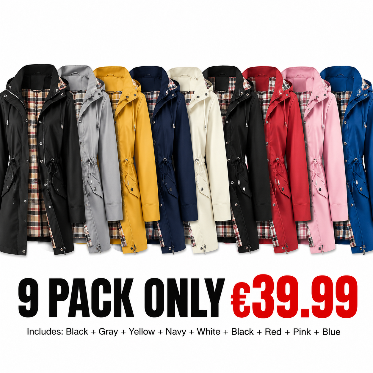 ❤️‍🔥New Arrival-49% OFF🥰Women's Solid Color Casual Jacket-Waterproof and Windproof Coats, Hooded Windbreakers✨Drawstring Waist, Zip & Button Closure, Casual Outerwear Coat for Spring & Fall🍃