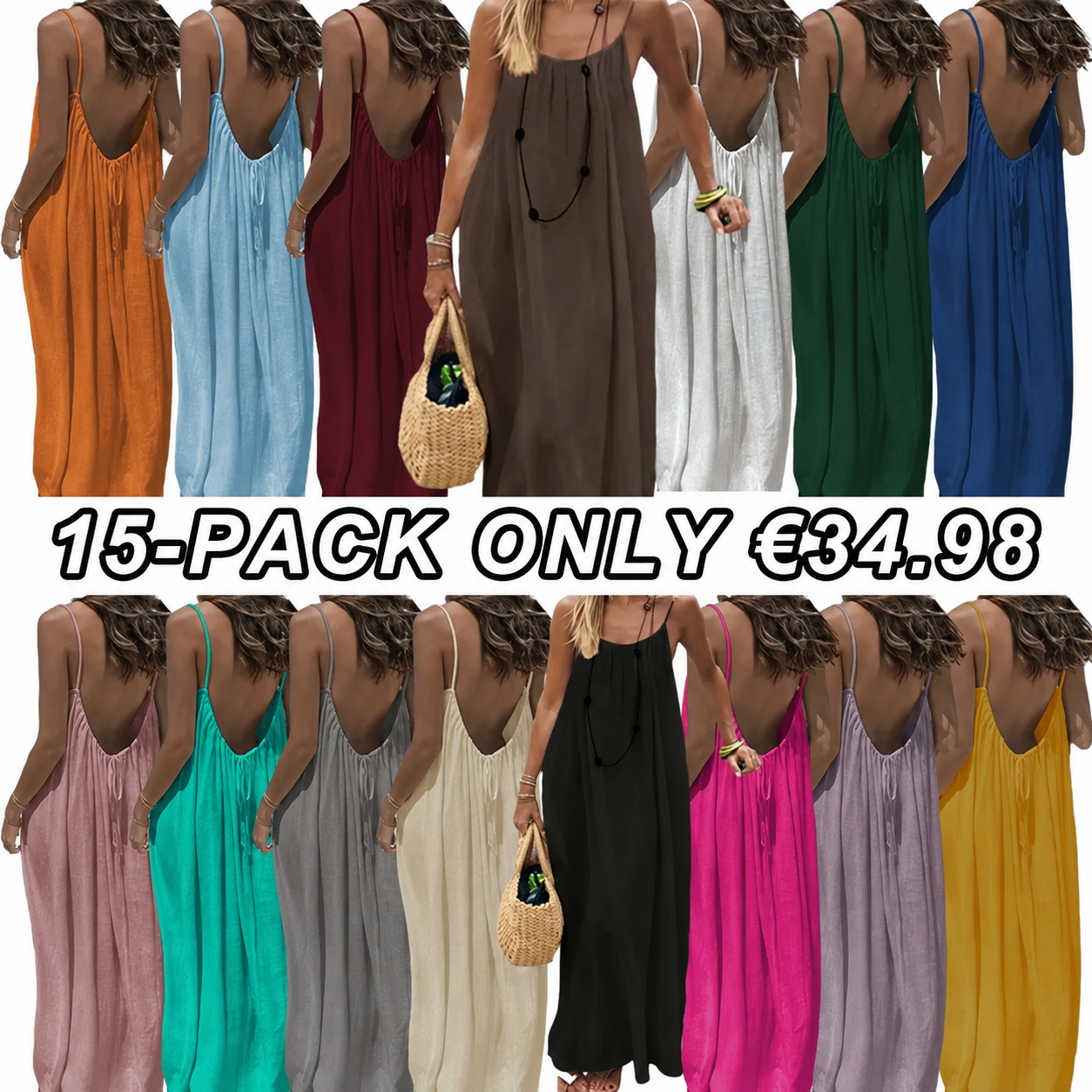 Women's Solid Backless Cami Sleep Dress – Sleeveless Nightwear