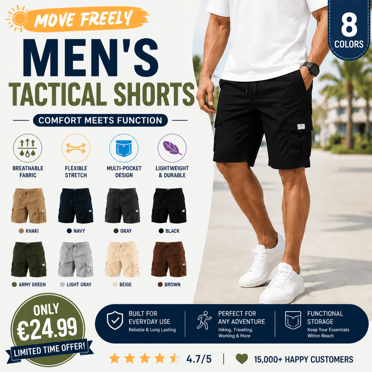 【LAST DAY SALE】 Men's Pockets Drawstring Cargo Shorts.