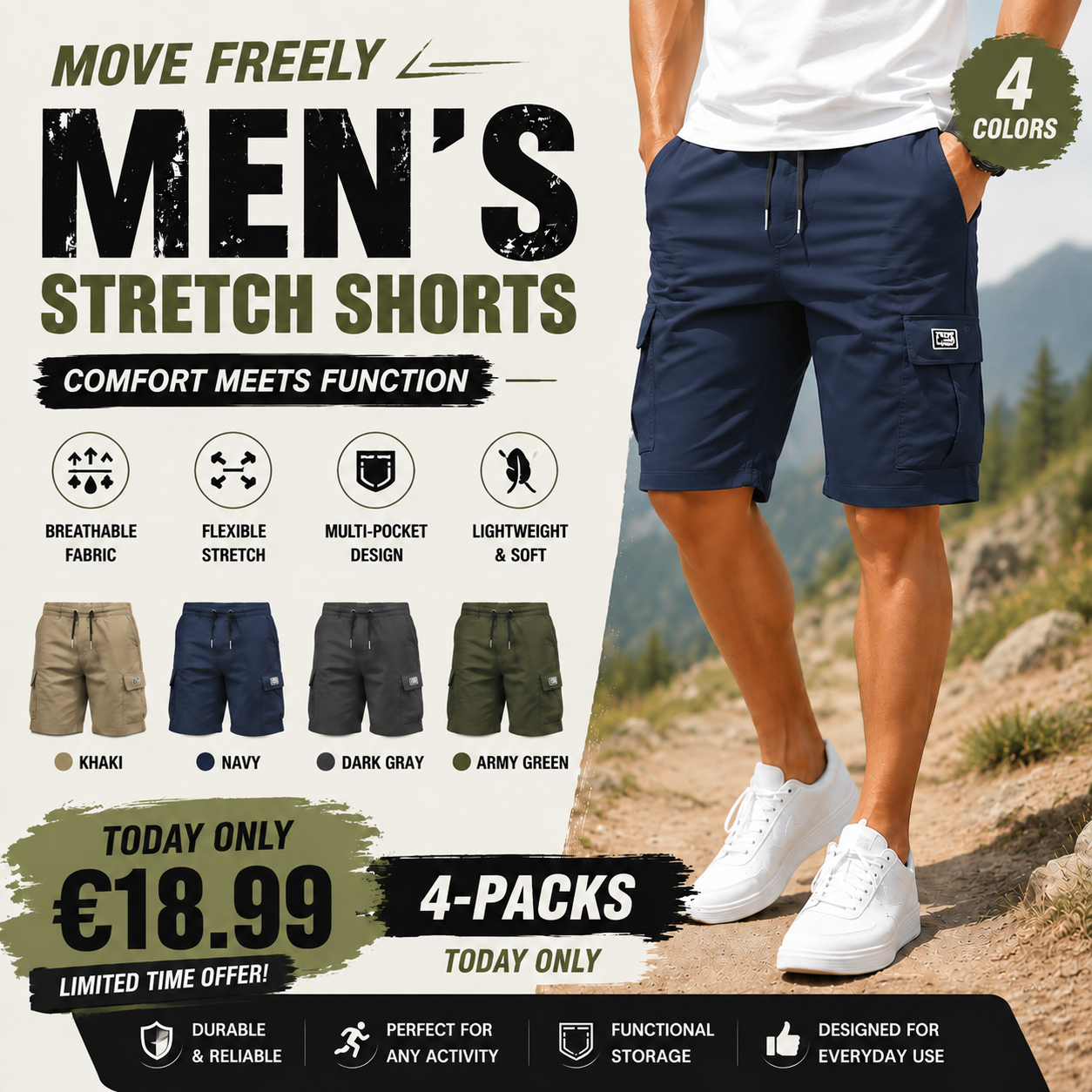 【LAST DAY SALE】 Men's Pockets Drawstring Cargo Shorts.