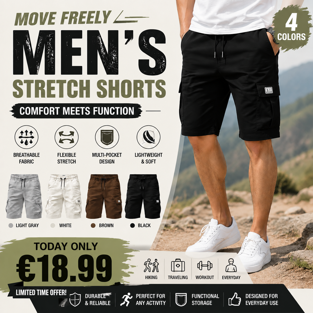 【LAST DAY SALE】 Men's Pockets Drawstring Cargo Shorts.
