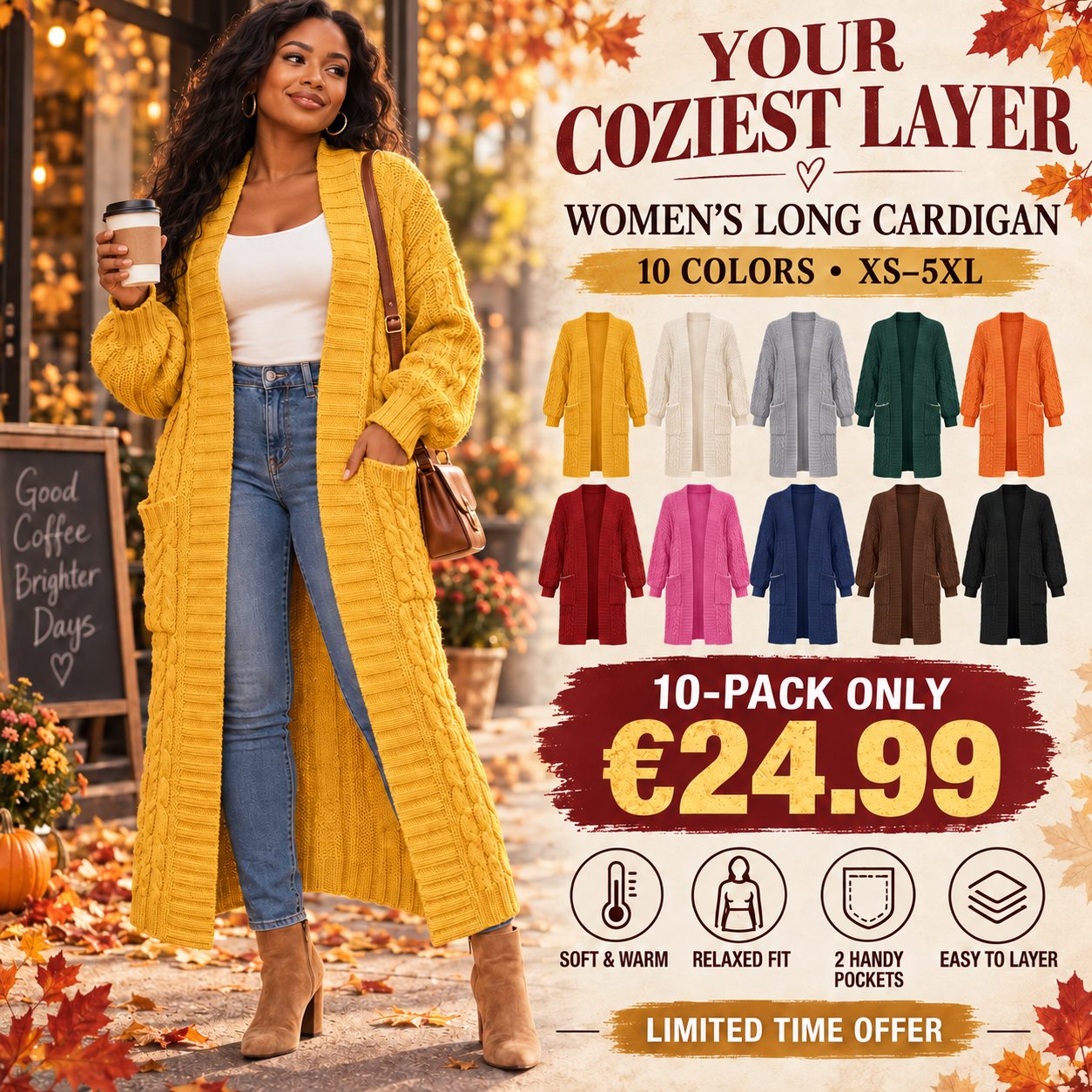 Women's Long Cardigan 2026 Oversized Coat Long Sleeve Open Cardigan Knitted Extra