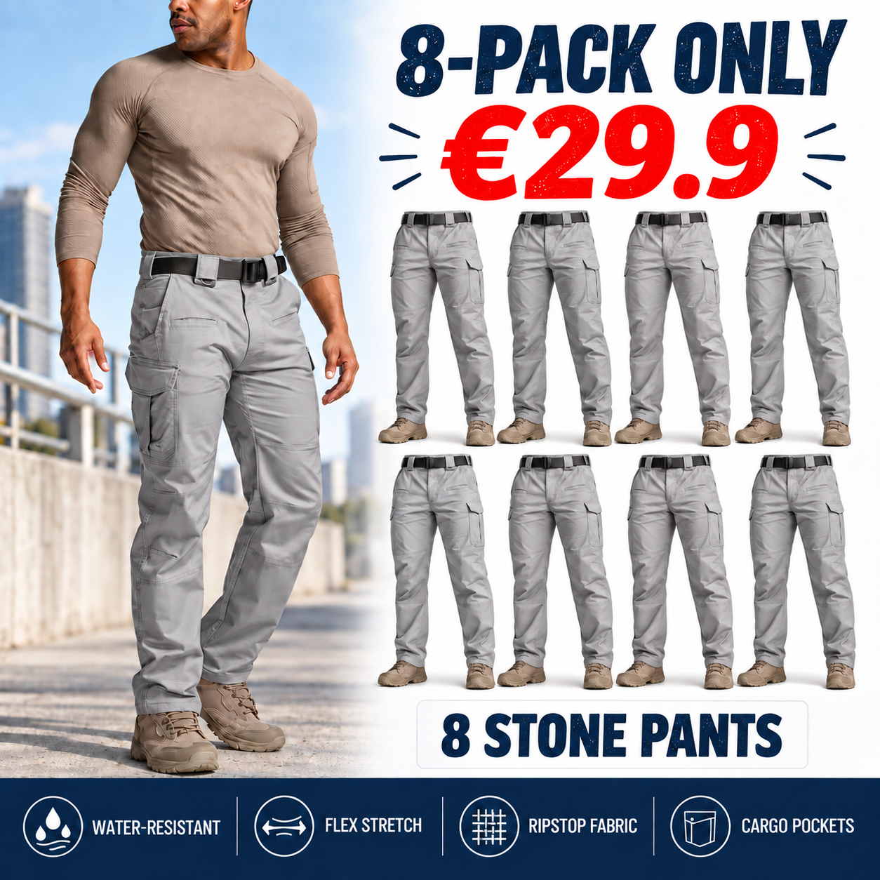 Men's Flex Stretch Tactical Pants, Water Resistant Ripstop Cargo Pants