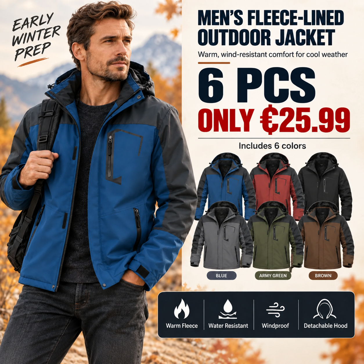 🔥 BESTSELLER | 6PCS €25.99 | Men's Fleece-Lined Outdoor Jacket