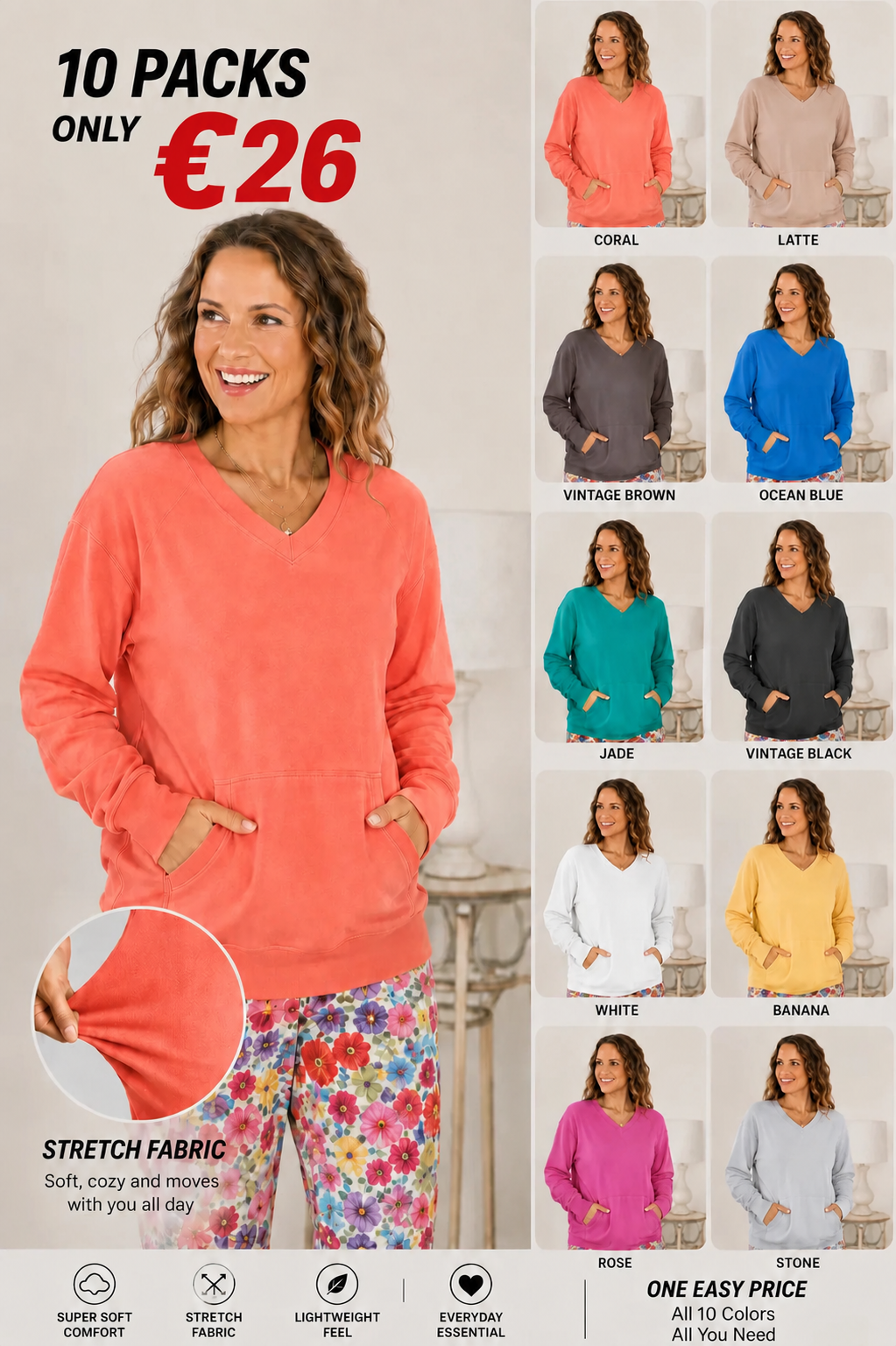 Pigment-Dyed Cozy Campfire V-Neck Sweatshirt