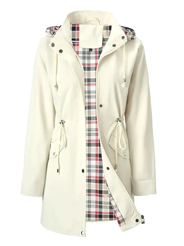 ❤️‍🔥New Arrival-49% OFF🥰Women's Solid Color Casual Jacket-Waterproof and Windproof Coats, Hooded Windbreakers✨Drawstring Waist, Zip & Button Closure, Casual Outerwear Coat for Spring & Fall🍃