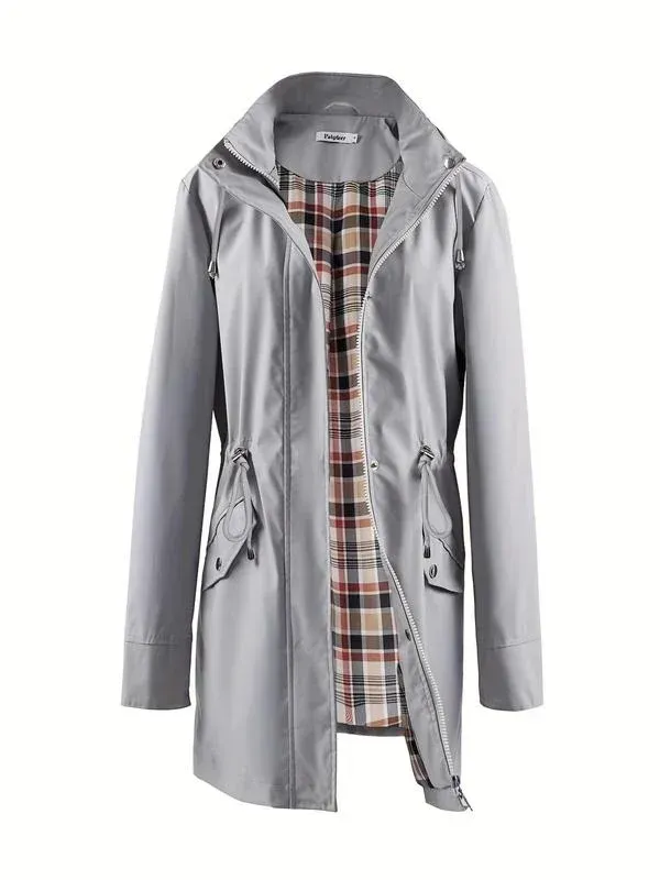 ❤️‍🔥New Arrival-49% OFF🥰Women's Solid Color Casual Jacket-Waterproof and Windproof Coats, Hooded Windbreakers✨Drawstring Waist, Zip & Button Closure, Casual Outerwear Coat for Spring & Fall🍃