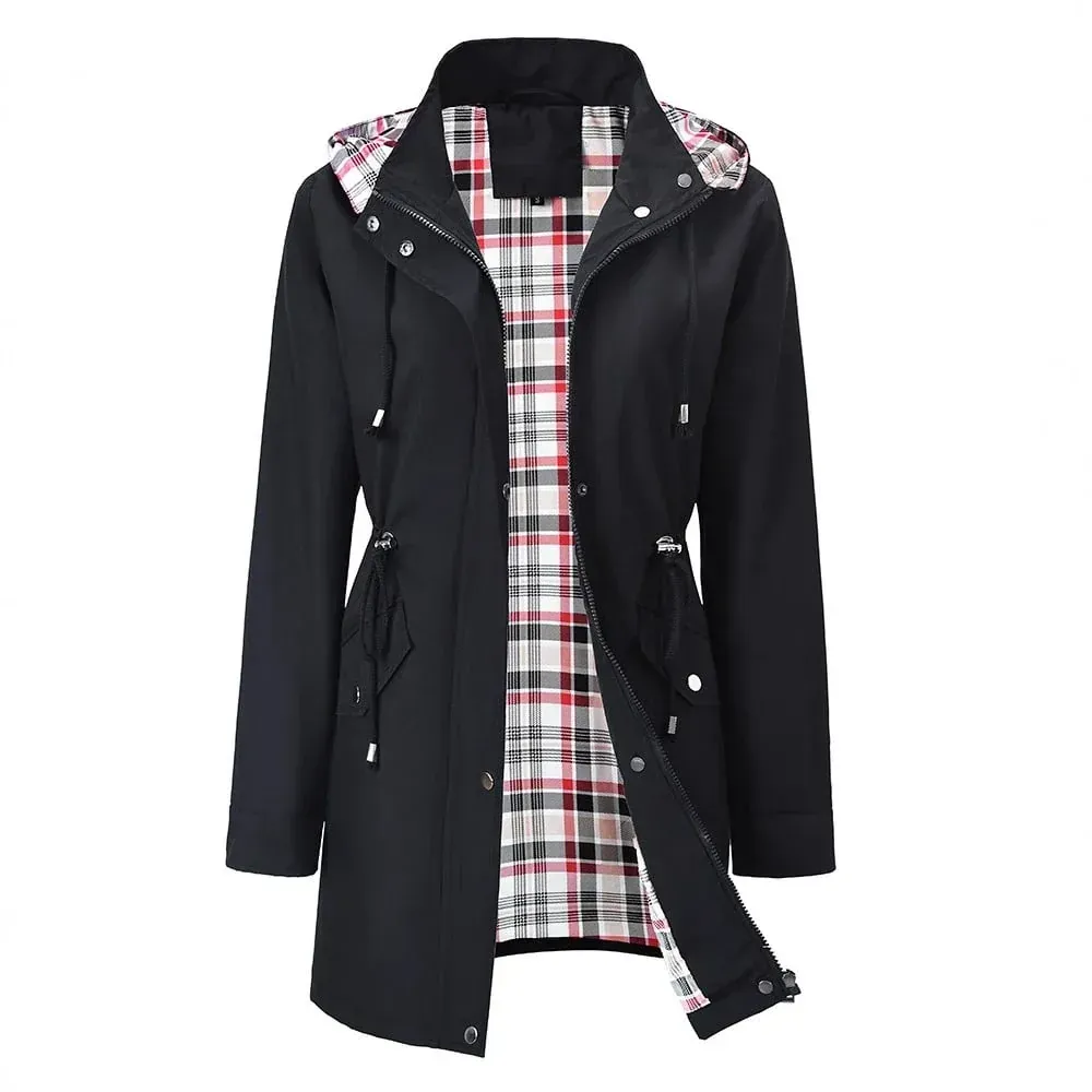 ❤️‍🔥New Arrival-49% OFF🥰Women's Solid Color Casual Jacket-Waterproof and Windproof Coats, Hooded Windbreakers✨Drawstring Waist, Zip & Button Closure, Casual Outerwear Coat for Spring & Fall🍃
