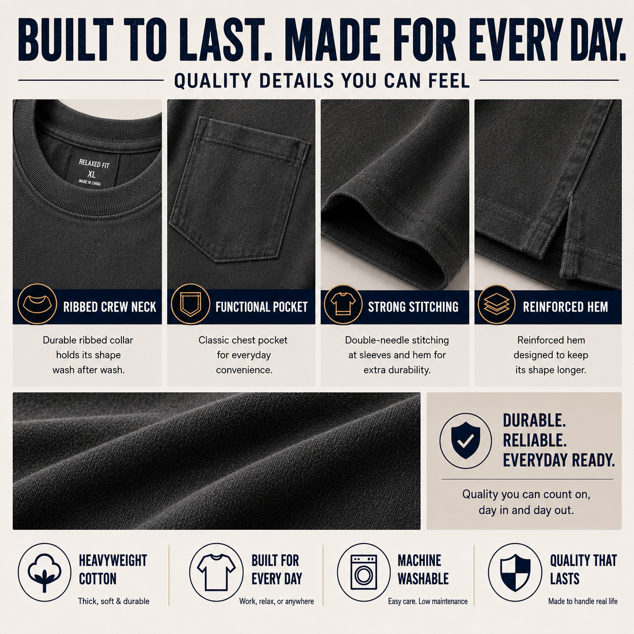 Men’s Heavyweight Cotton Pocket T-Shirt – Relaxed Fit Everyday Tee