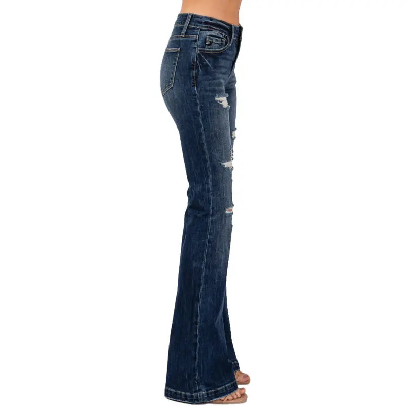👖 Madison Mid-Rise Ripped Flare Jeans