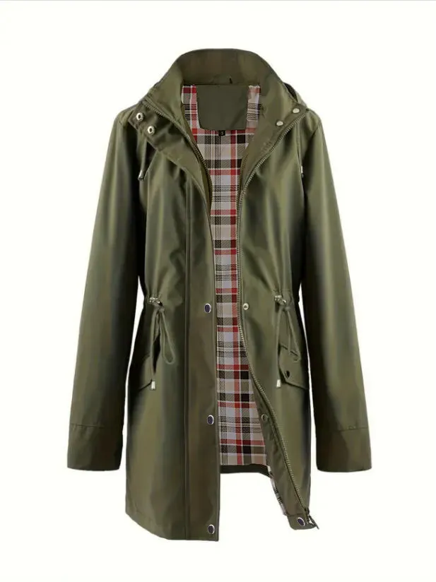 ❤️‍🔥New Arrival-49% OFF🥰Women's Solid Color Casual Jacket-Waterproof and Windproof Coats, Hooded Windbreakers✨Drawstring Waist, Zip & Button Closure, Casual Outerwear Coat for Spring & Fall🍃