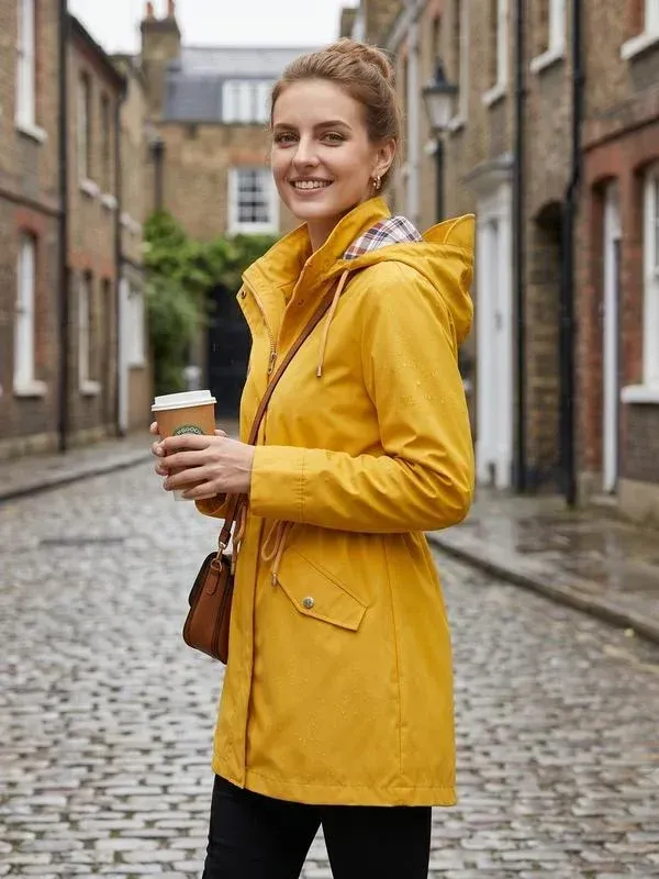 ❤️‍🔥New Arrival-49% OFF🥰Women's Solid Color Casual Jacket-Waterproof and Windproof Coats, Hooded Windbreakers✨Drawstring Waist, Zip & Button Closure, Casual Outerwear Coat for Spring & Fall🍃