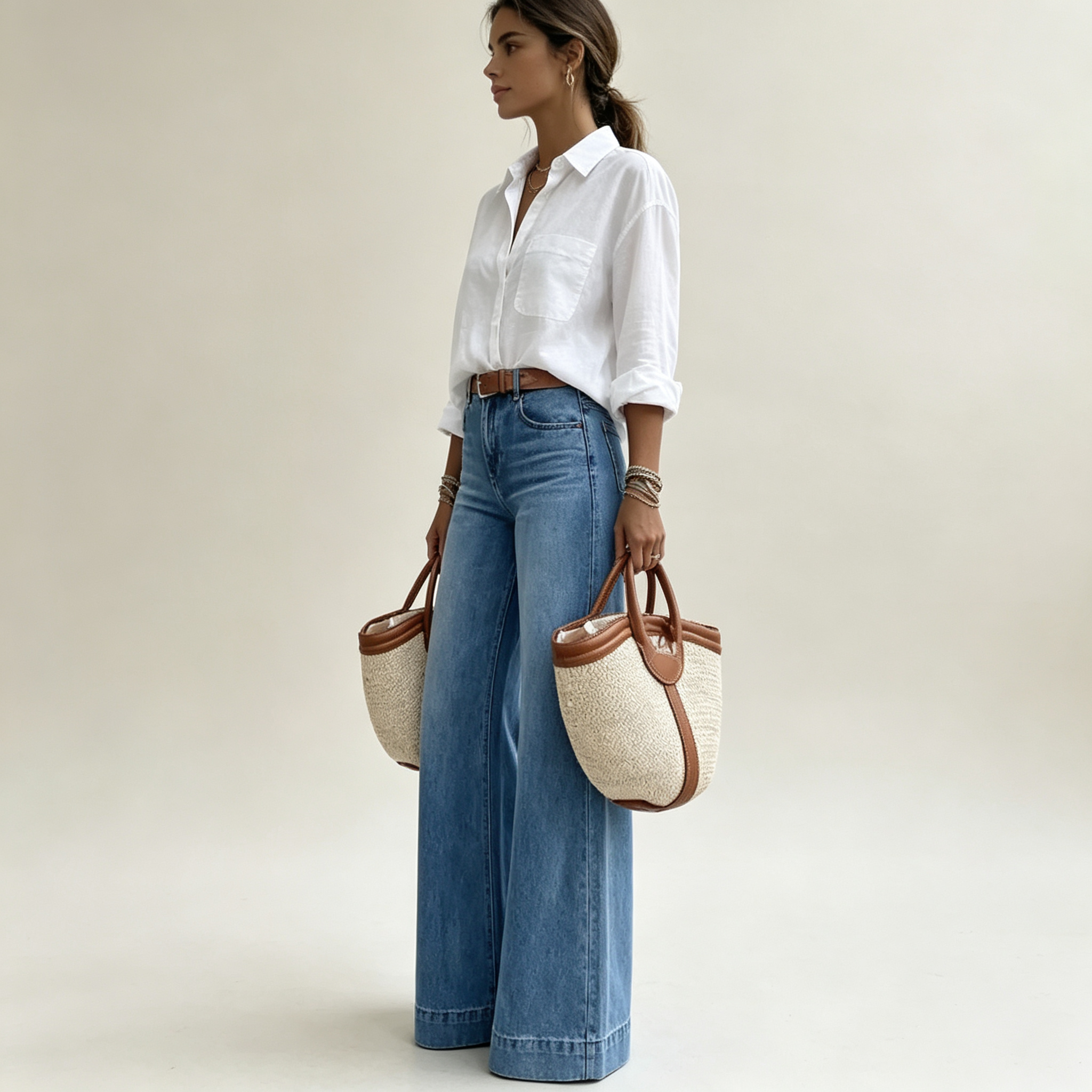 Women's Loose Fit Baggy Oversized Straight Leg Denim Jeans with Pockets