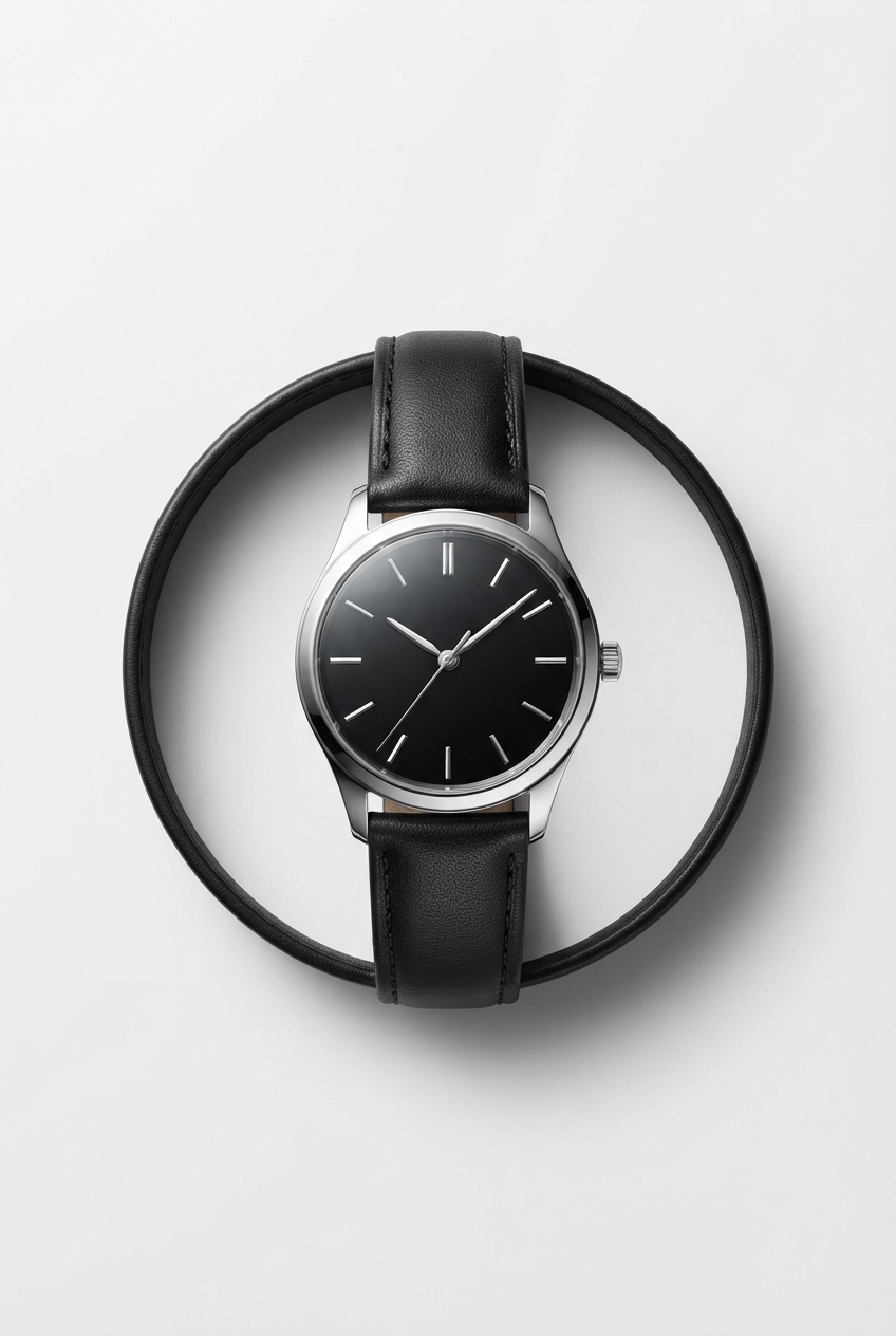 Black classic round dial leather band watch