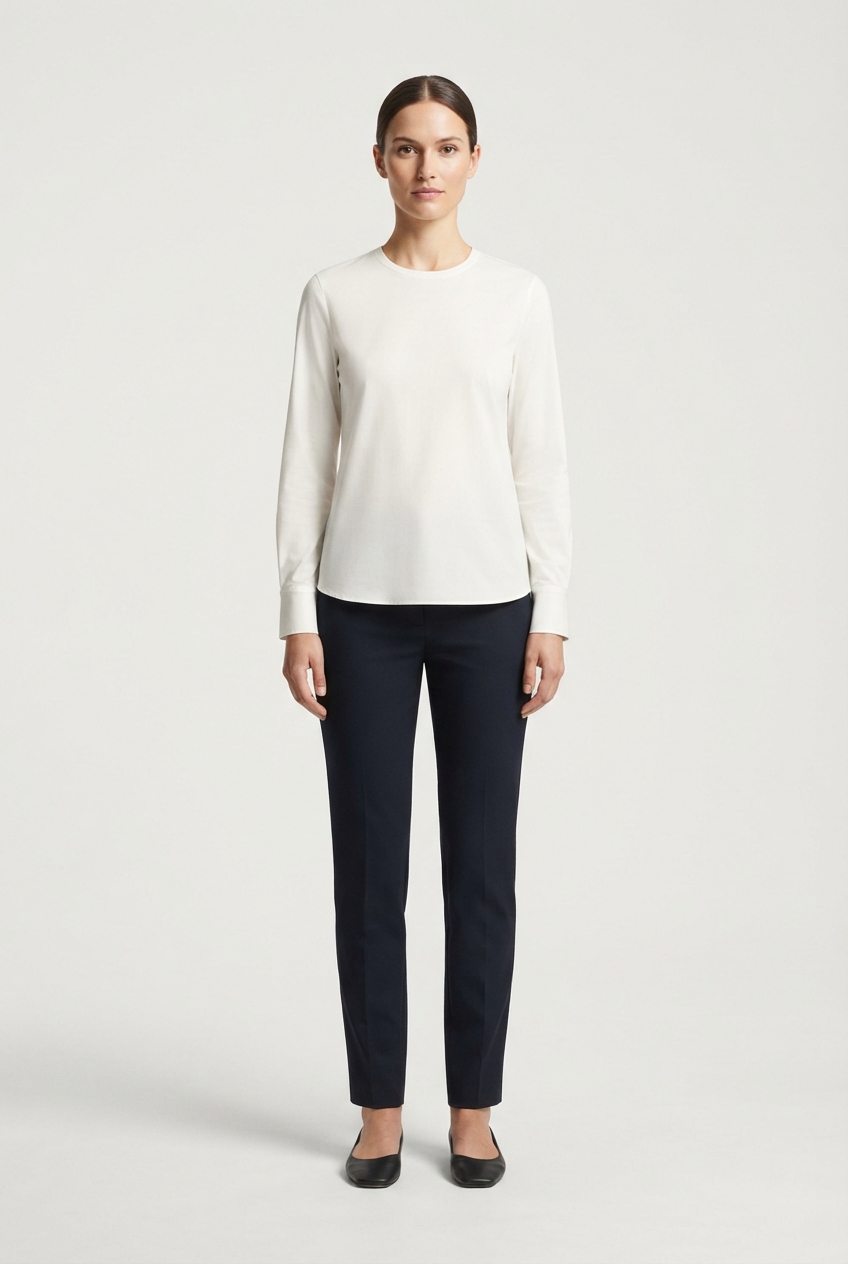 Relaxed ivory linen-blend button blouse on model