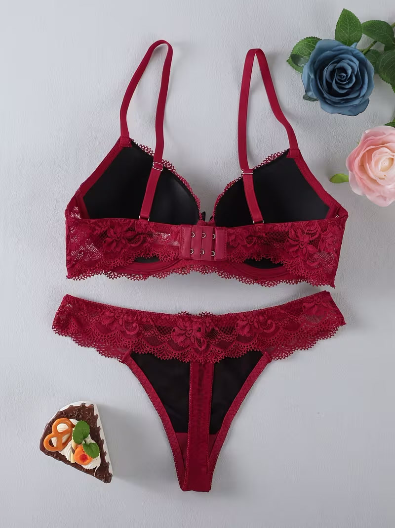 Burgundy Floral Lace 2‑Piece Lingerie Set