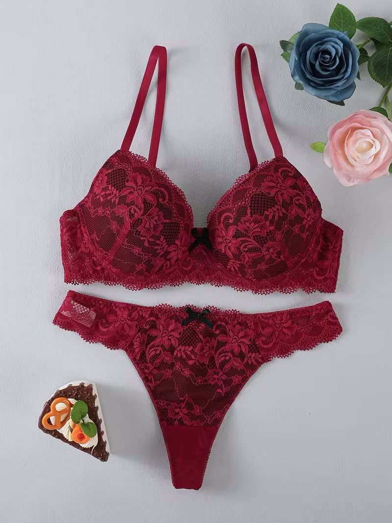 Burgundy Floral Lace 2‑Piece Lingerie Set