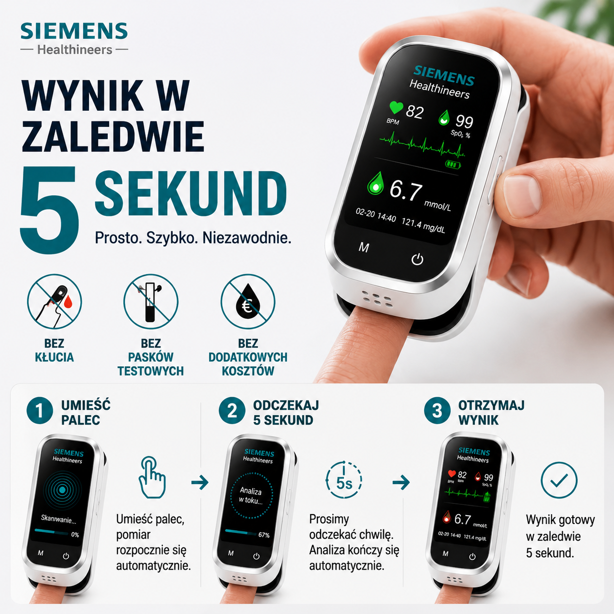 🩸 Siemens™ 11-w-1 bezigłowy glukometr • Bez nakłuwania • Bez pasków testowych • Wyniki w zaledwie 5 sekund