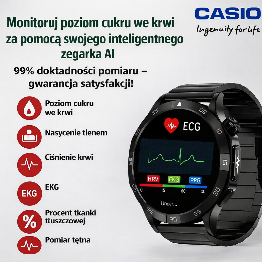 CASIO AI – inteligentny zegarek zdrowotny 2026 ⌚ Zaawansowane monitorowanie parametrów zdrowia + nowoczesny styl