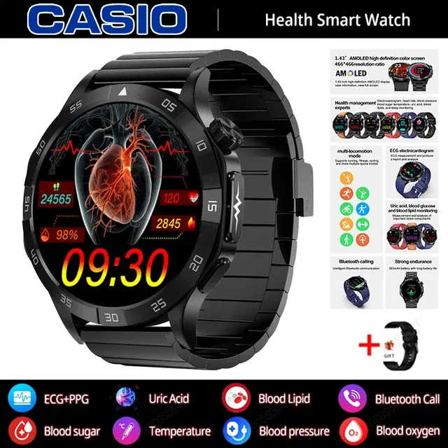 CASIO AI – inteligentny zegarek medyczny 2026 ⌚️ EKG+PPG, monitorowanie cukru, tłuszczu i kwasu moczowego – zdrowie i styl w jednym! 🏃‍♂️