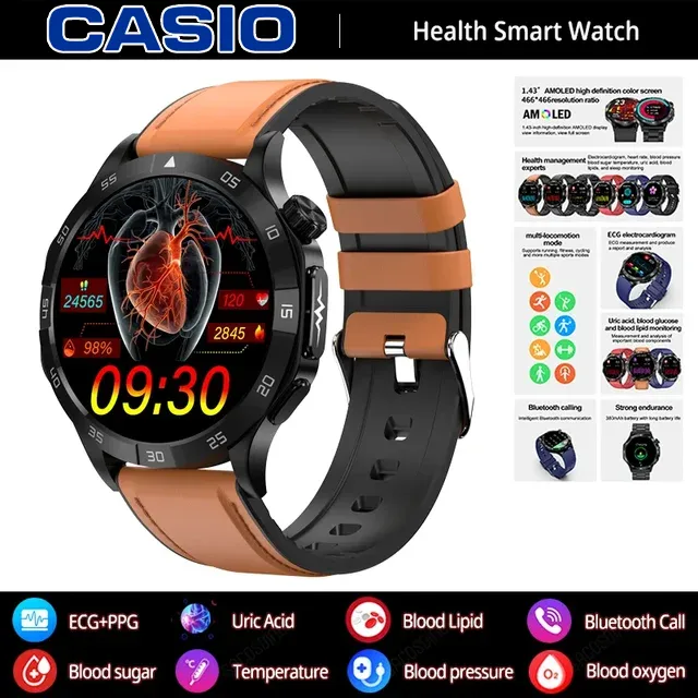 CASIO AI – inteligentny zegarek medyczny 2026 ⌚️ EKG+PPG, monitorowanie cukru, tłuszczu i kwasu moczowego – zdrowie i styl w jednym! 🏃‍♂️