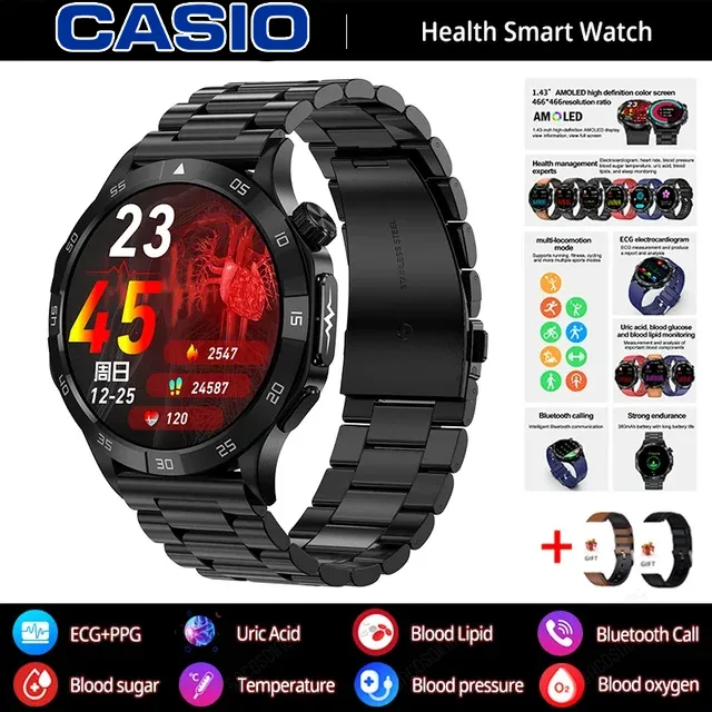 CASIO AI – inteligentny zegarek medyczny 2026 ⌚️ EKG+PPG, monitorowanie cukru, tłuszczu i kwasu moczowego – zdrowie i styl w jednym! 🏃‍♂️