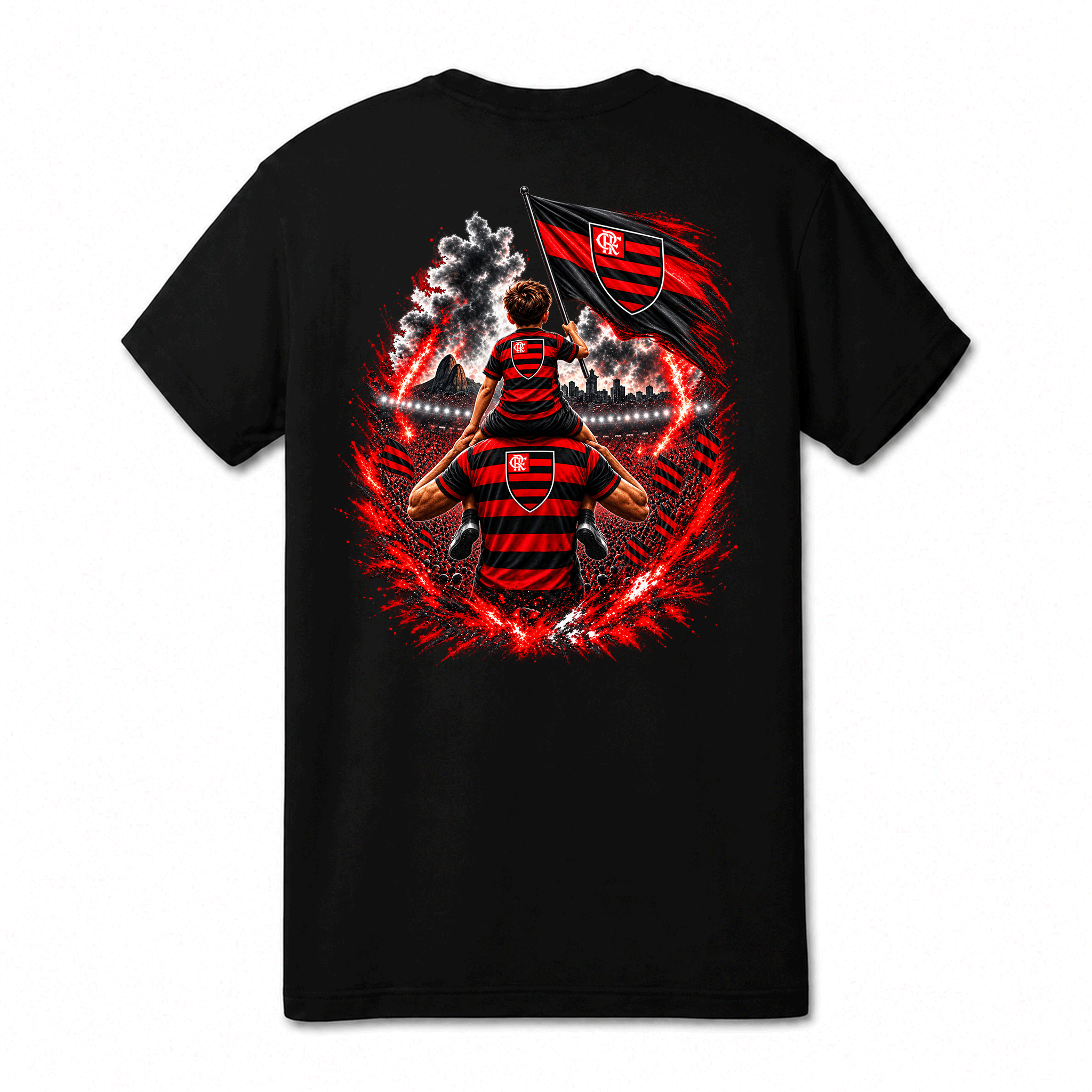 Camiseta Drop Shoulder 100% Algodão Oversized Estampa Futebol Rubro-Negro Pai e Filho, Preta e Branca, Unissex, Estilo Streetwear, Caimento Solto e Confortável, Tamanhos P ao GG